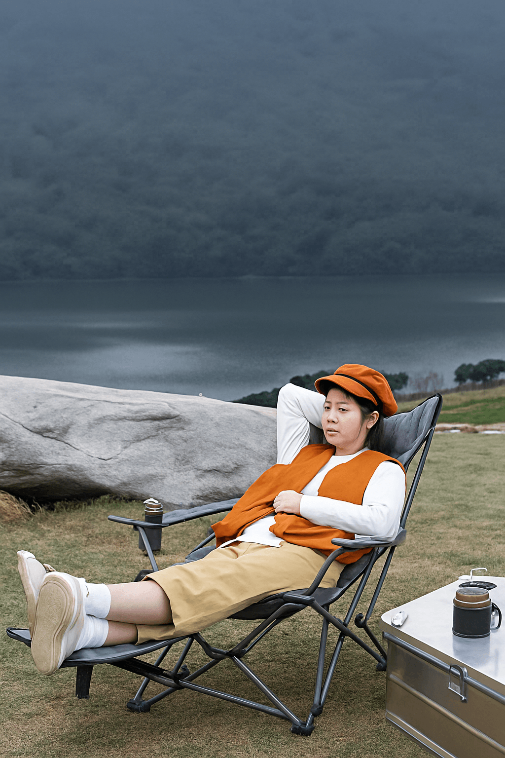 アウトドアチェア 多段階調整可能足置き付きリクライニングアウトドアチェア