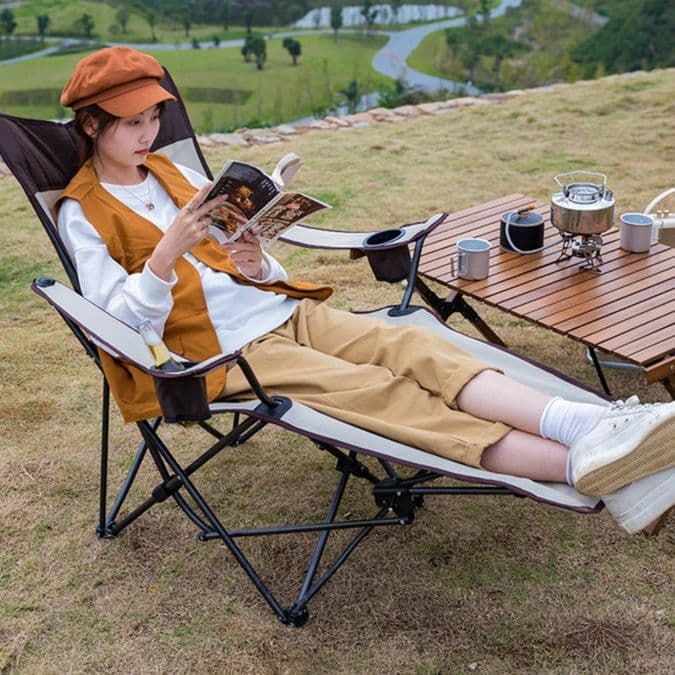 アウトドアチェア 多段階調整可能足置き付きリクライニングアウトドアチェア