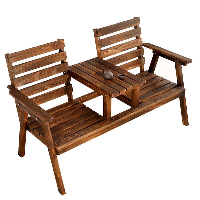 アウトドアチェア テーブル付きツーシーター木製ガーデンベンチ