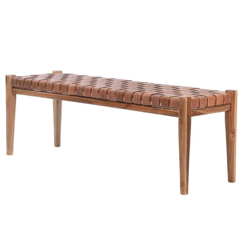 アウトドアチェア 編み込みレザーウッドベンチ