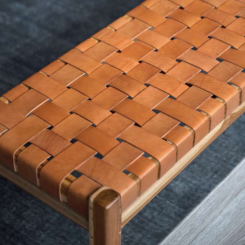 アウトドアチェア 編み込みレザーウッドベンチ